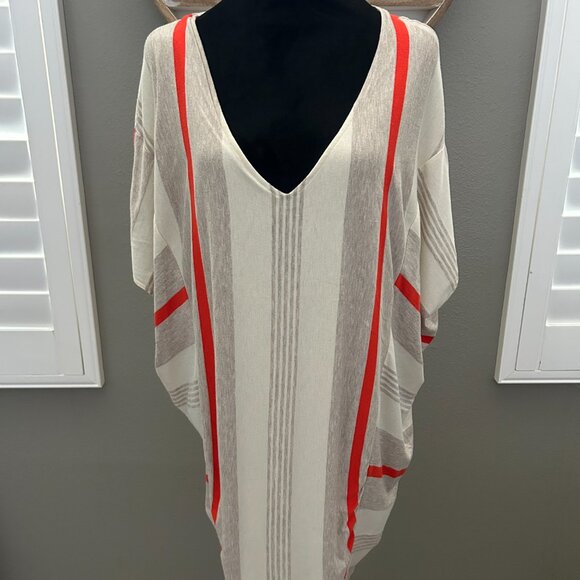 Anthropologie Dress Puella Elevation Striped Cocoon Cream Tunic SZS Midi VNeck - Picture 1 of 7